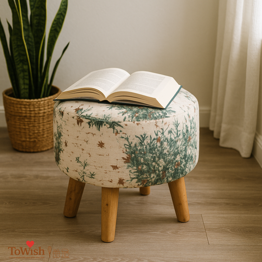 Warli Ottoman Stool - Printed (Height-16" Inch x Diameter-16" Inch), Premium Quality