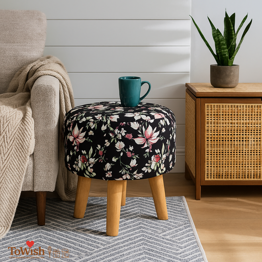 Warli Ottoman Stool - Printed (Height-16" Inch x Diameter-16" Inch), Premium Quality