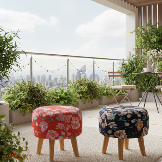 Warli Ottoman Stool - Set of 2 (Height-16" Inch x Diameter-16" Inch), Premium Quality