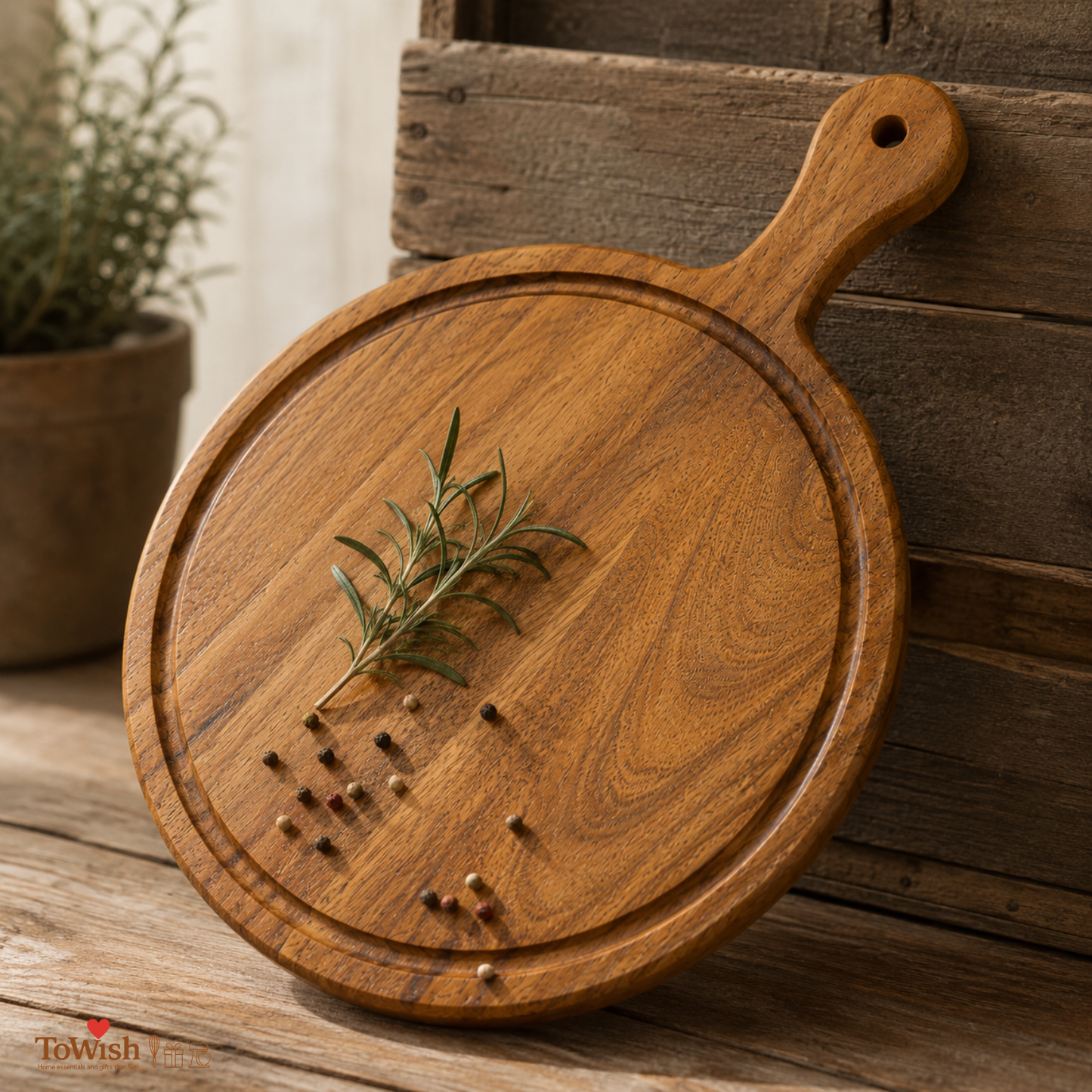 ToWish Round Paddle Chopping Board – Premium Acacia Wood