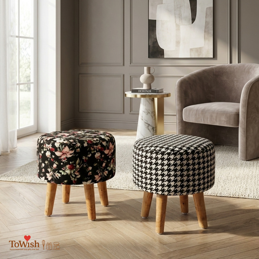Warli Ottoman Stool - Set of 2 (Height-16" Inch x Diameter-16" Inch), Premium Quality