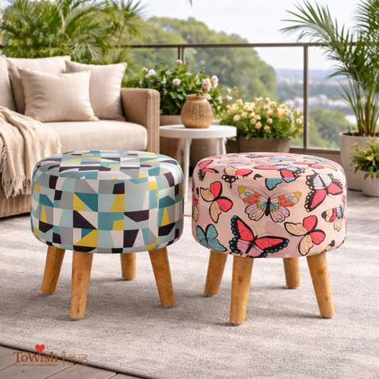 Warli Ottoman Stool - Set of 2 (Height-16" Inch x Diameter-16" Inch), Premium Quality