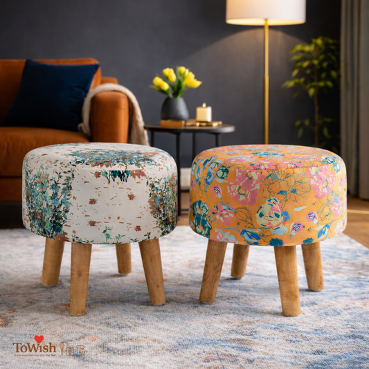 Warli Ottoman Stool - Set of 2 (Height-16" Inch x Diameter-16" Inch), Premium Quality