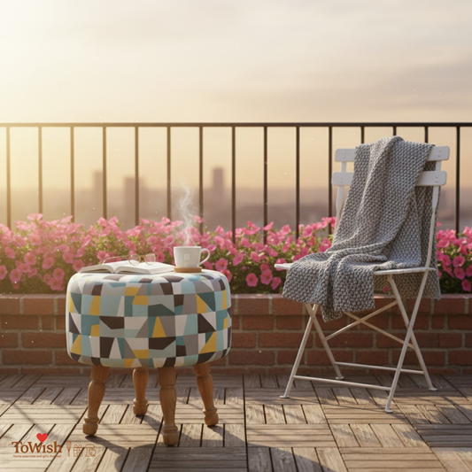 Warli Ottoman Stool - Printed (Height-16" Inch x Diameter-16" Inch), Premium Quality