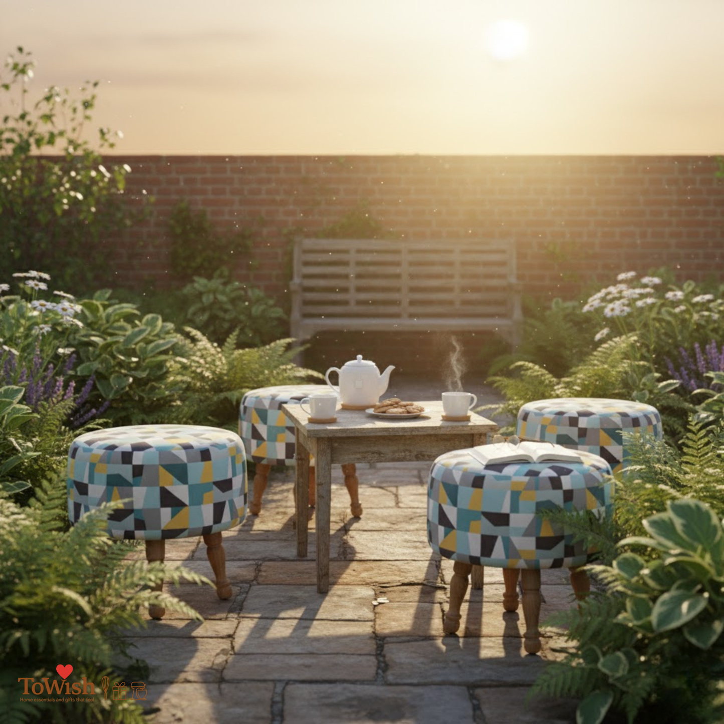 Warli Ottoman Stool - Printed (Height-16" Inch x Diameter-16" Inch), Premium Quality