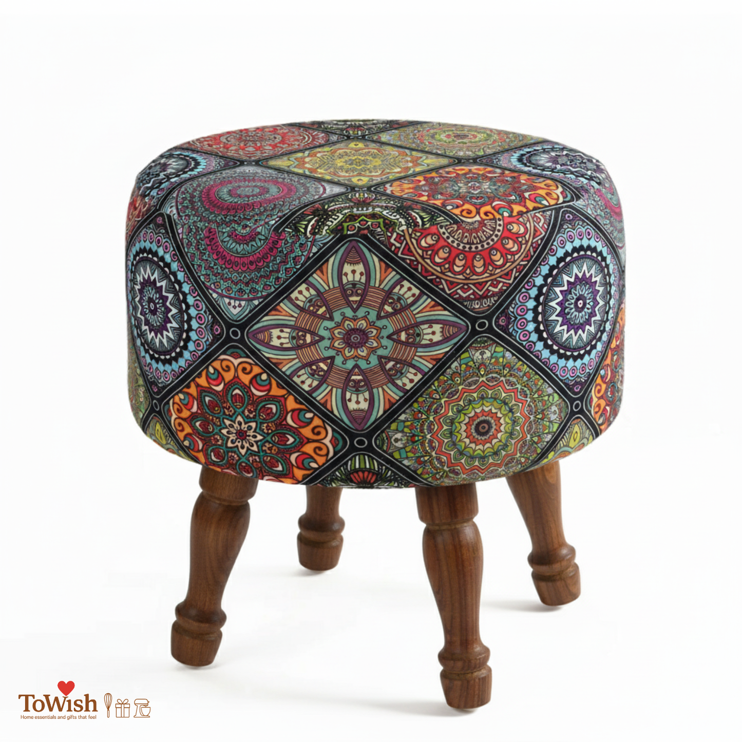 Warli Ottoman Stool - Printed (Height-16" Inch x Diameter-16" Inch), Premium Quality