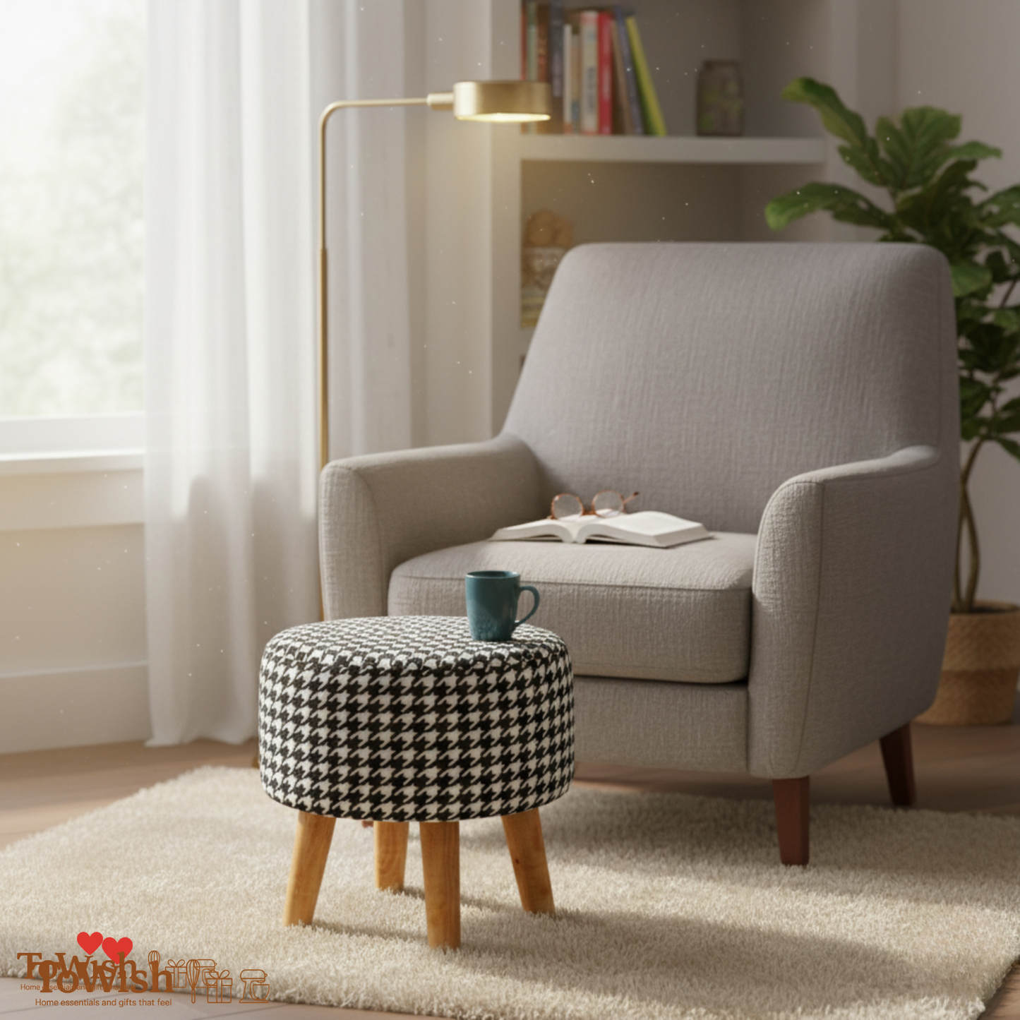 Black White Check - Hand Crafted Premium Warli Ottoman