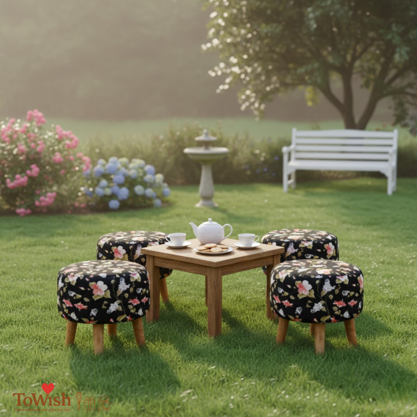 Warli Ottoman Stool - Printed (Height-16" Inch x Diameter-16" Inch), Premium Quality