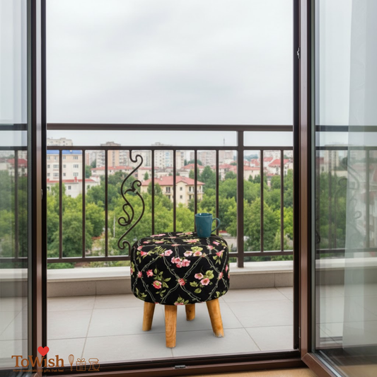 Warli Ottoman Stool - Printed (Height-16" Inch x Diameter-16" Inch), Premium Quality