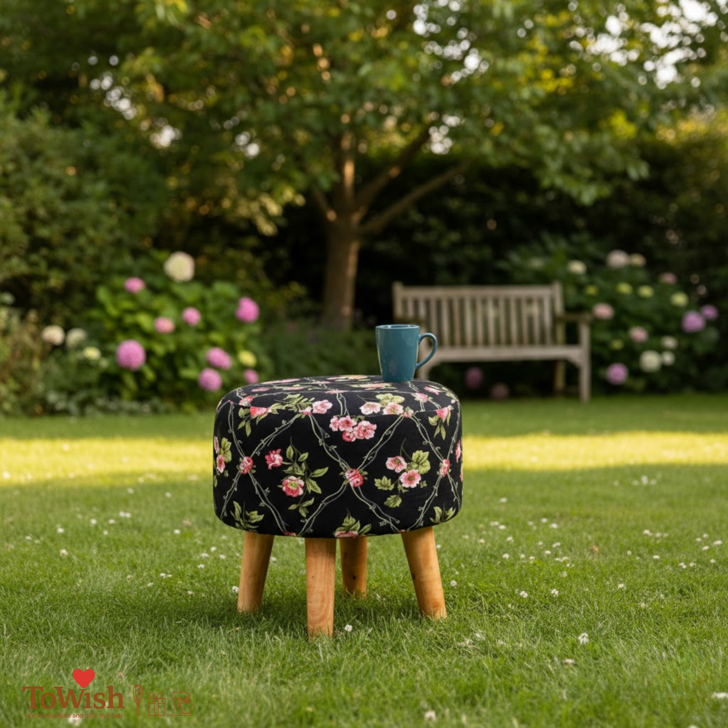 Warli Ottoman Stool - Printed (Height-16" Inch x Diameter-16" Inch), Premium Quality