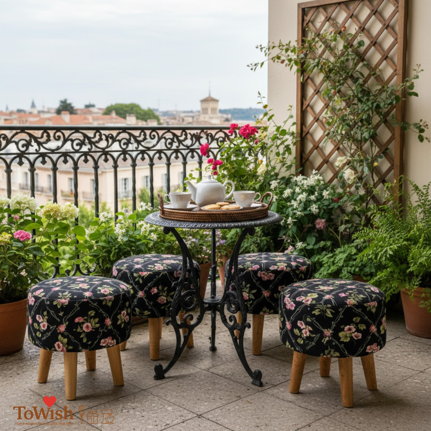 Warli Ottoman Stool - Printed (Height-16" Inch x Diameter-16" Inch), Premium Quality