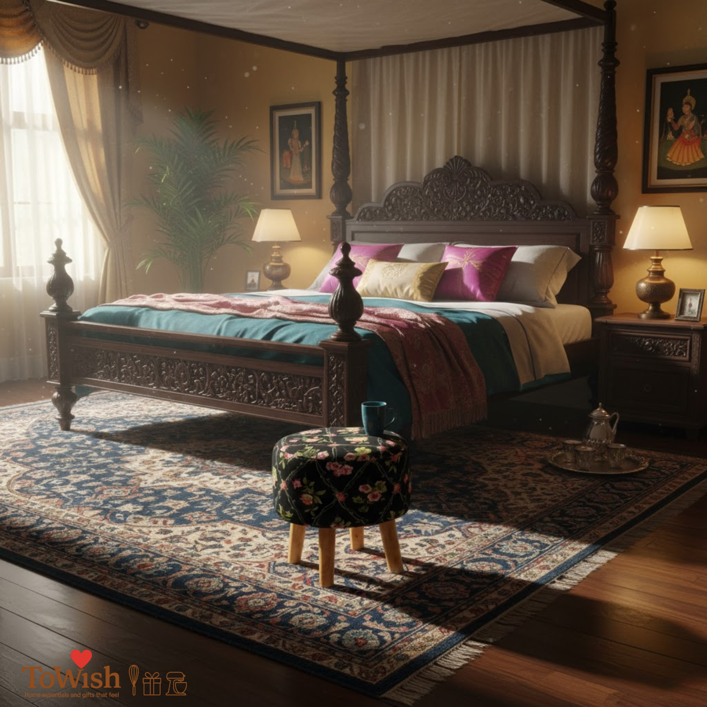 Warli Ottoman Stool - Printed (Height-16" Inch x Diameter-16" Inch), Premium Quality