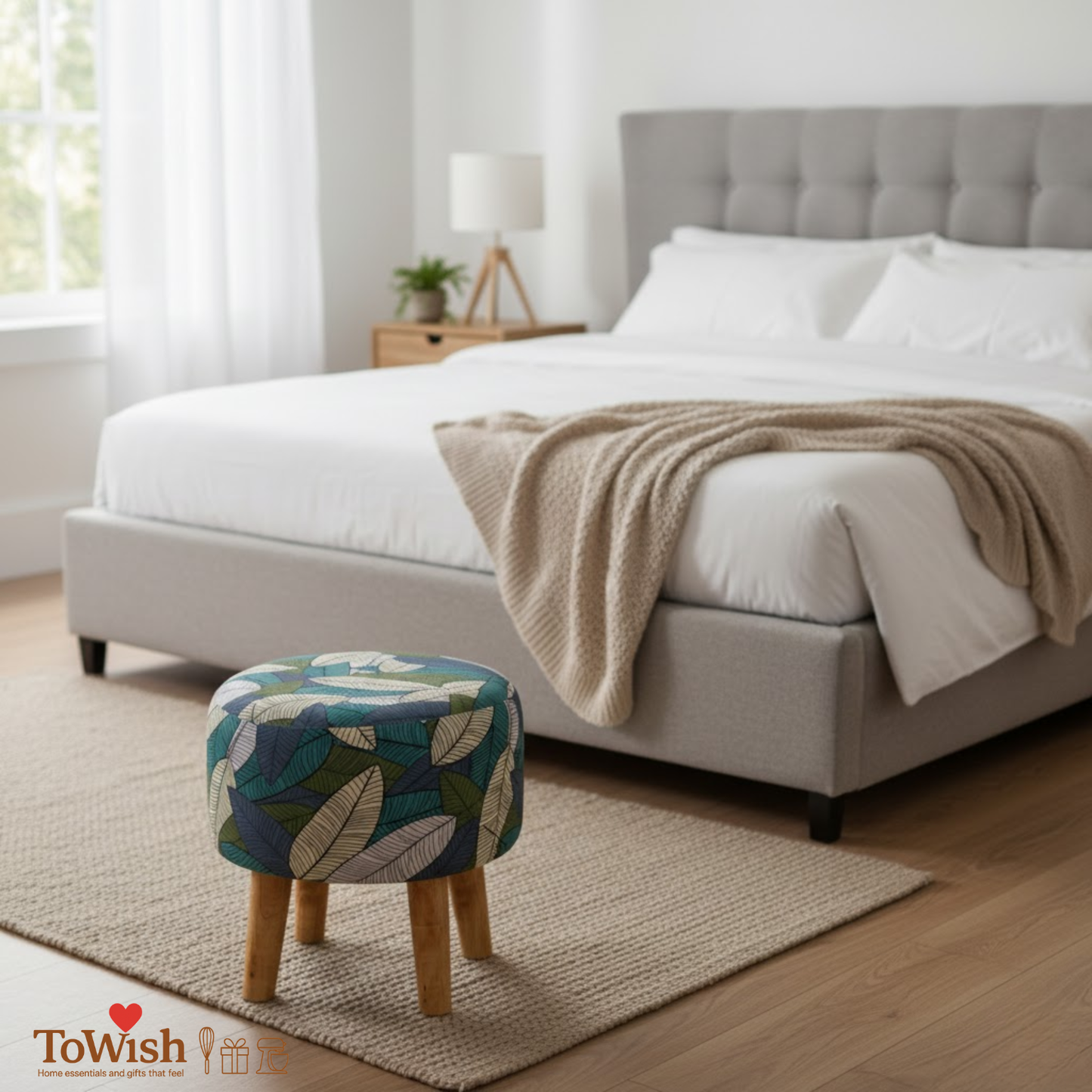 Warli Ottoman Stool - Printed (Height-16" Inch x Diameter-16" Inch), Premium Quality