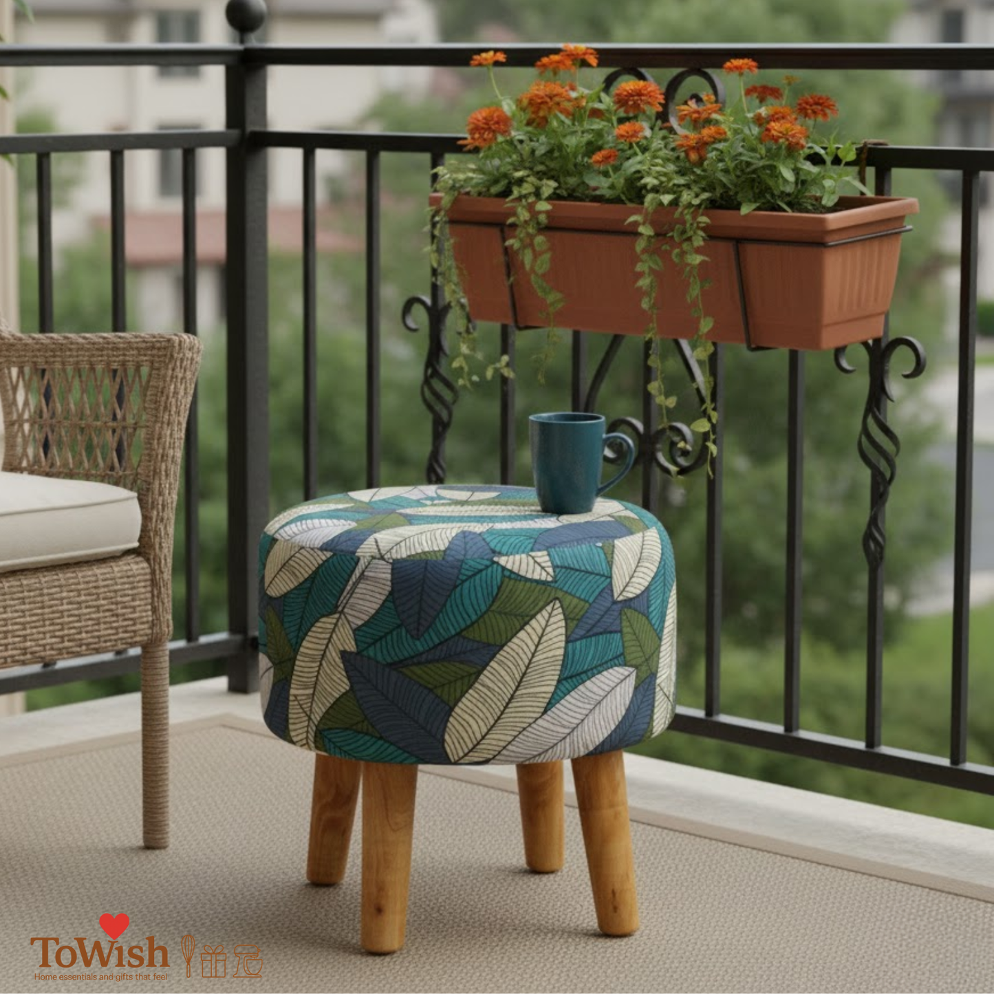 Warli Ottoman Stool - Printed (Height-16" Inch x Diameter-16" Inch), Premium Quality