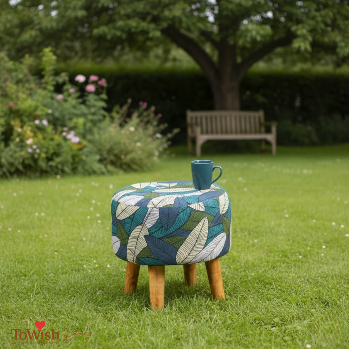 Warli Ottoman Stool - Printed (Height-16" Inch x Diameter-16" Inch), Premium Quality