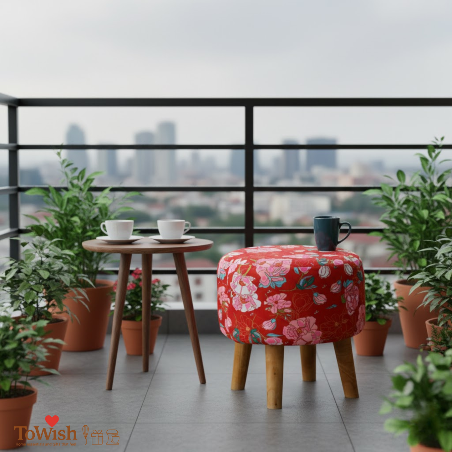 Warli Ottoman Stool - Printed (Height-17" Inch x Diameter-16" Inch), Premium Quality