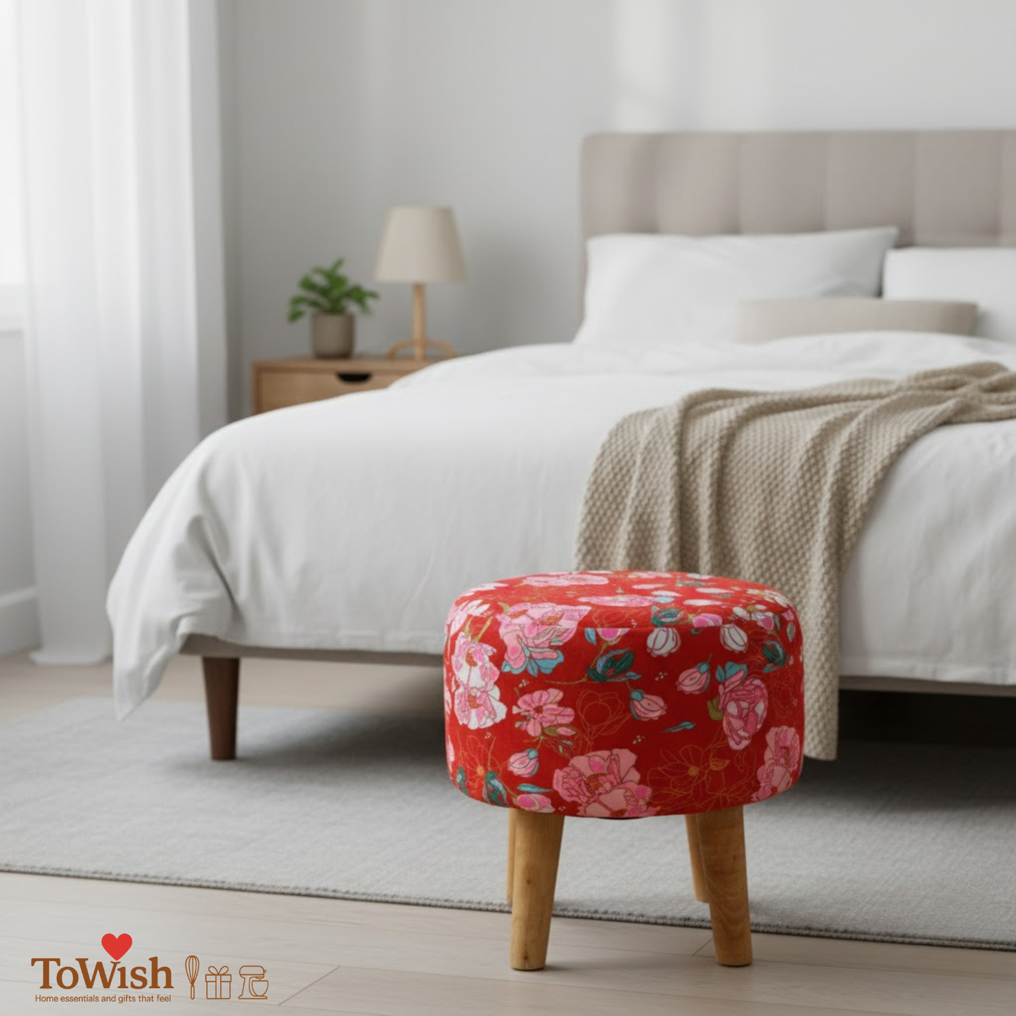 Warli Ottoman Stool - Printed (Height-17" Inch x Diameter-16" Inch), Premium Quality