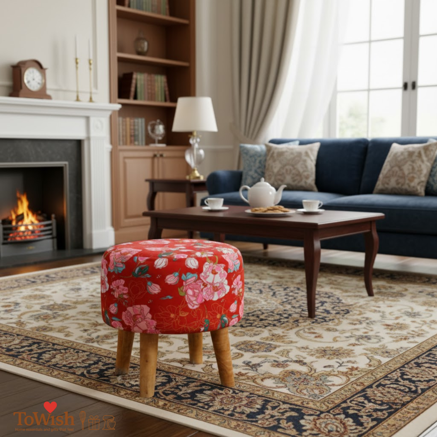 Warli Ottoman Stool - Printed (Height-17" Inch x Diameter-16" Inch), Premium Quality