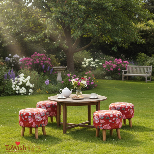 Warli Ottoman Stool - Printed (Height-17" Inch x Diameter-16" Inch), Premium Quality