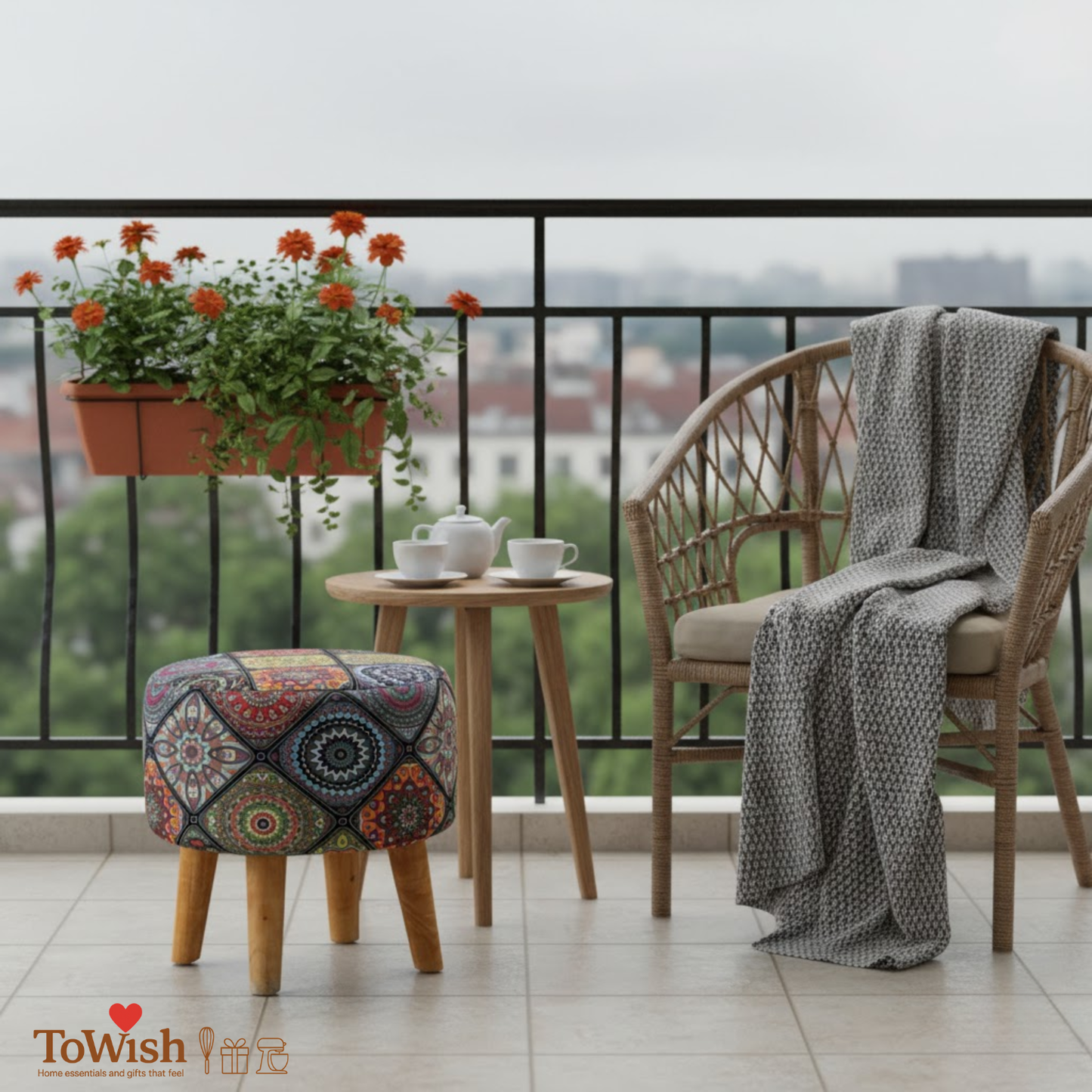 Warli Ottoman Stool - Printed (Height-17" Inch x Diameter-16" Inch), Premium Quality