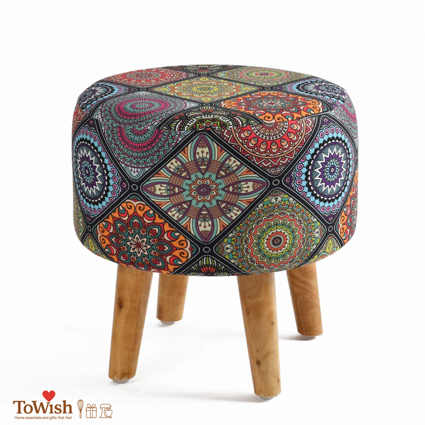 Warli Ottoman Stool - Set of 2 (Height-16" Inch x Diameter-16" Inch), Premium Quality