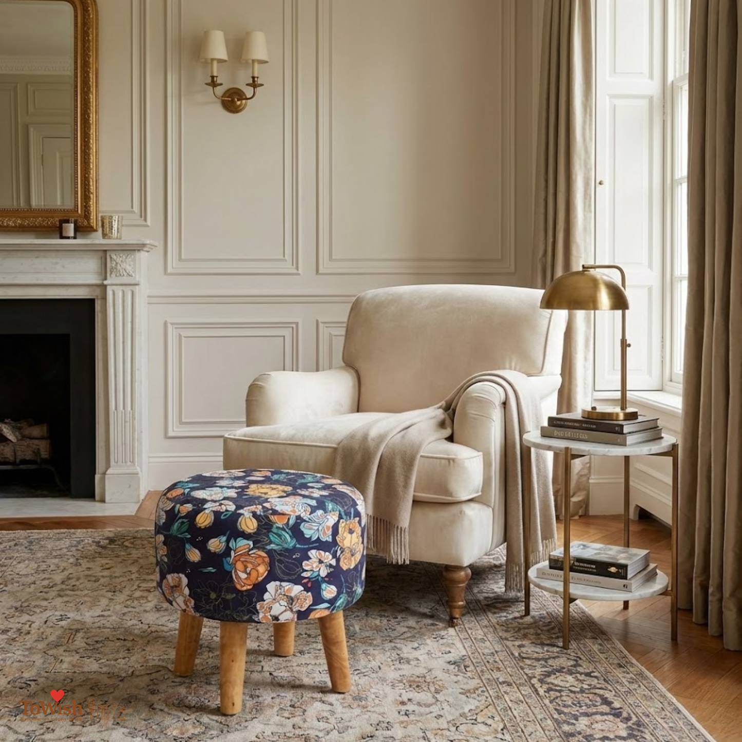 Warli Ottoman Stool - Printed (Height-16" Inch x Diameter-16" Inch), Premium Quality