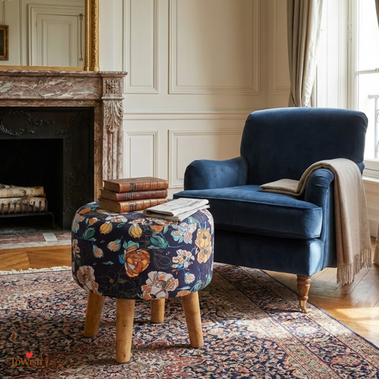 Hand Crafted Premium Warli Ottoman - (Height-17 x Diameter-16 Inch)