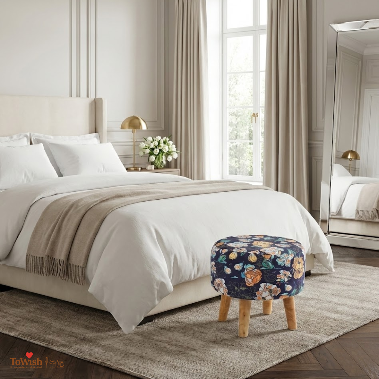 Warli Ottoman Stool - Printed (Height-16" Inch x Diameter-16" Inch), Premium Quality