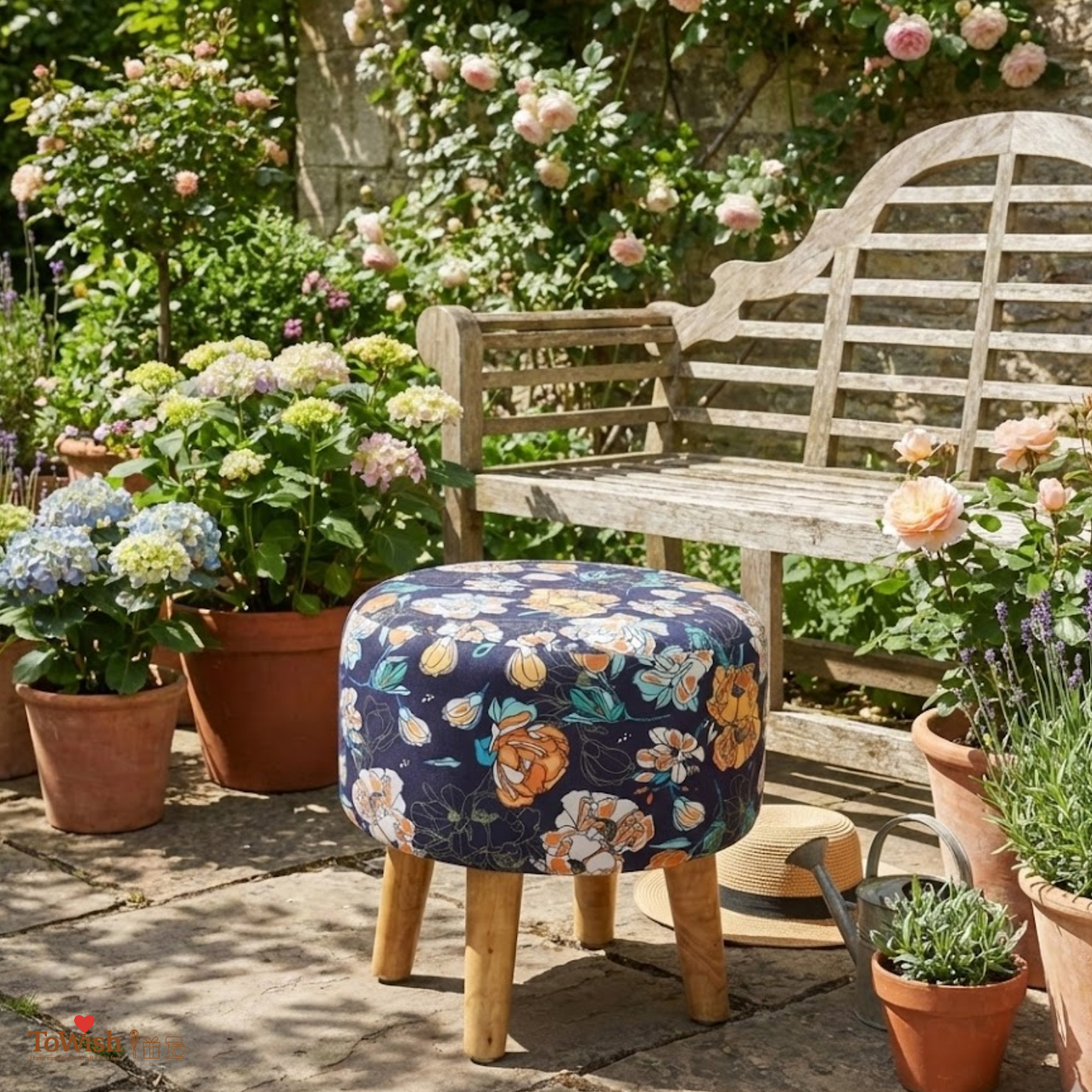 Warli Ottoman Stool - Printed (Height-16" Inch x Diameter-16" Inch), Premium Quality