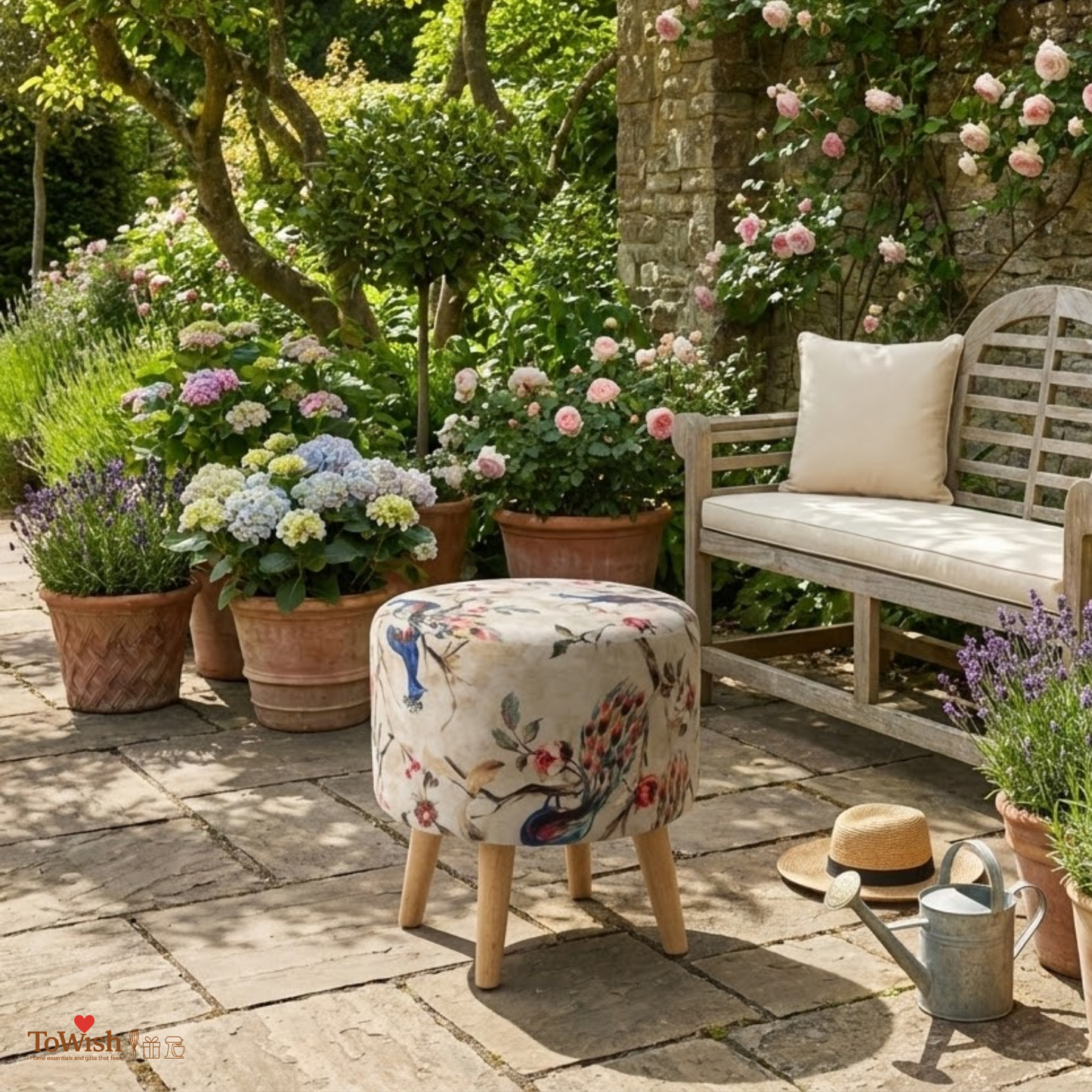 Warli Ottoman Stool - Printed (Height-16" Inch x Diameter-16" Inch), Premium Quality