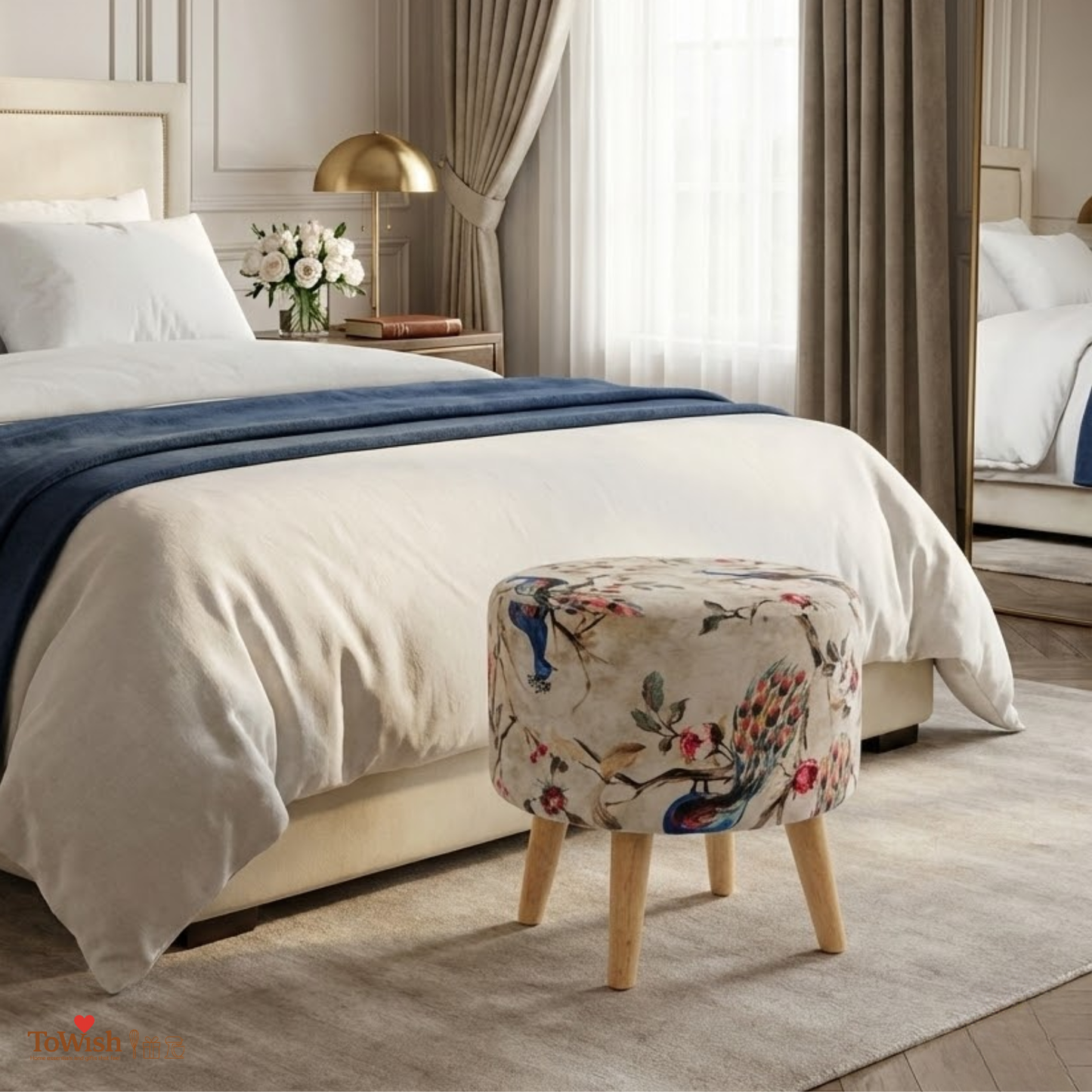 Warli Ottoman Stool - Printed (Height-16" Inch x Diameter-16" Inch), Premium Quality