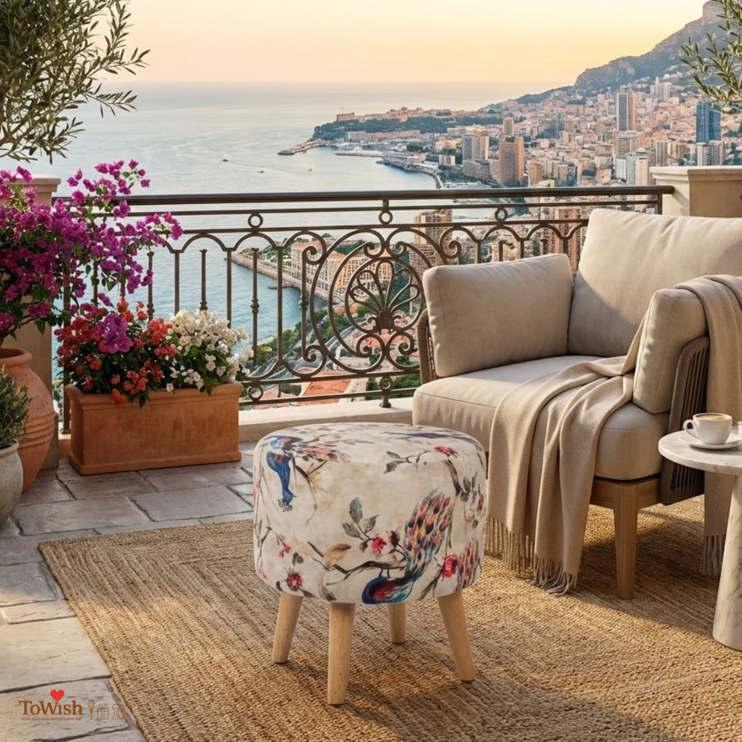 Warli Ottoman Stool - Printed (Height-16" Inch x Diameter-16" Inch), Premium Quality