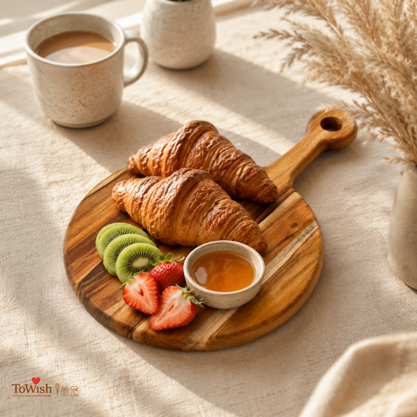 Premium Round Acacia Wood Chopping Board with Handle