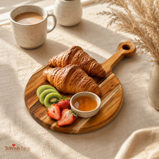 Premium Round Acacia Wood Chopping Board with Handle