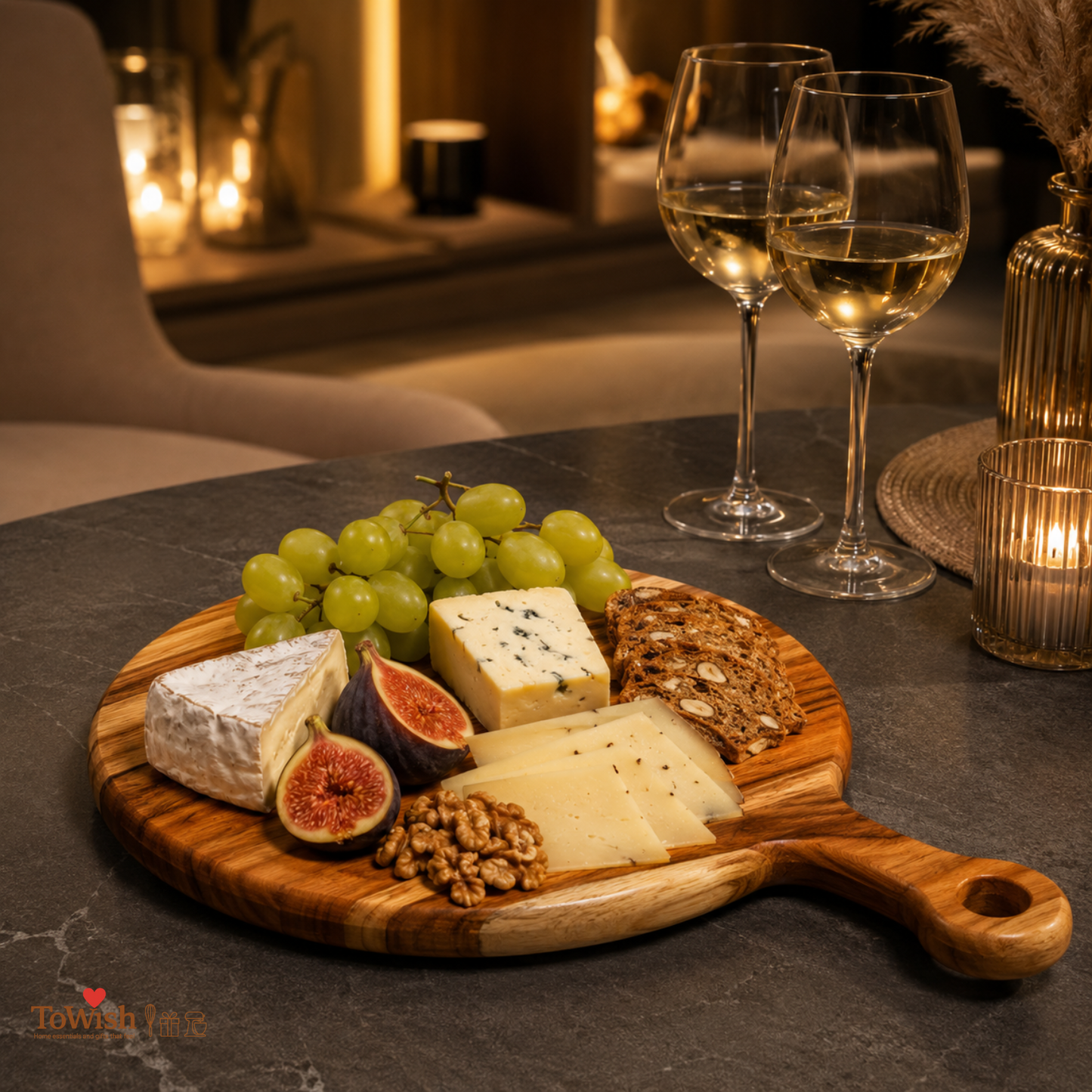 Premium Round Acacia Wood Chopping Board with Handle