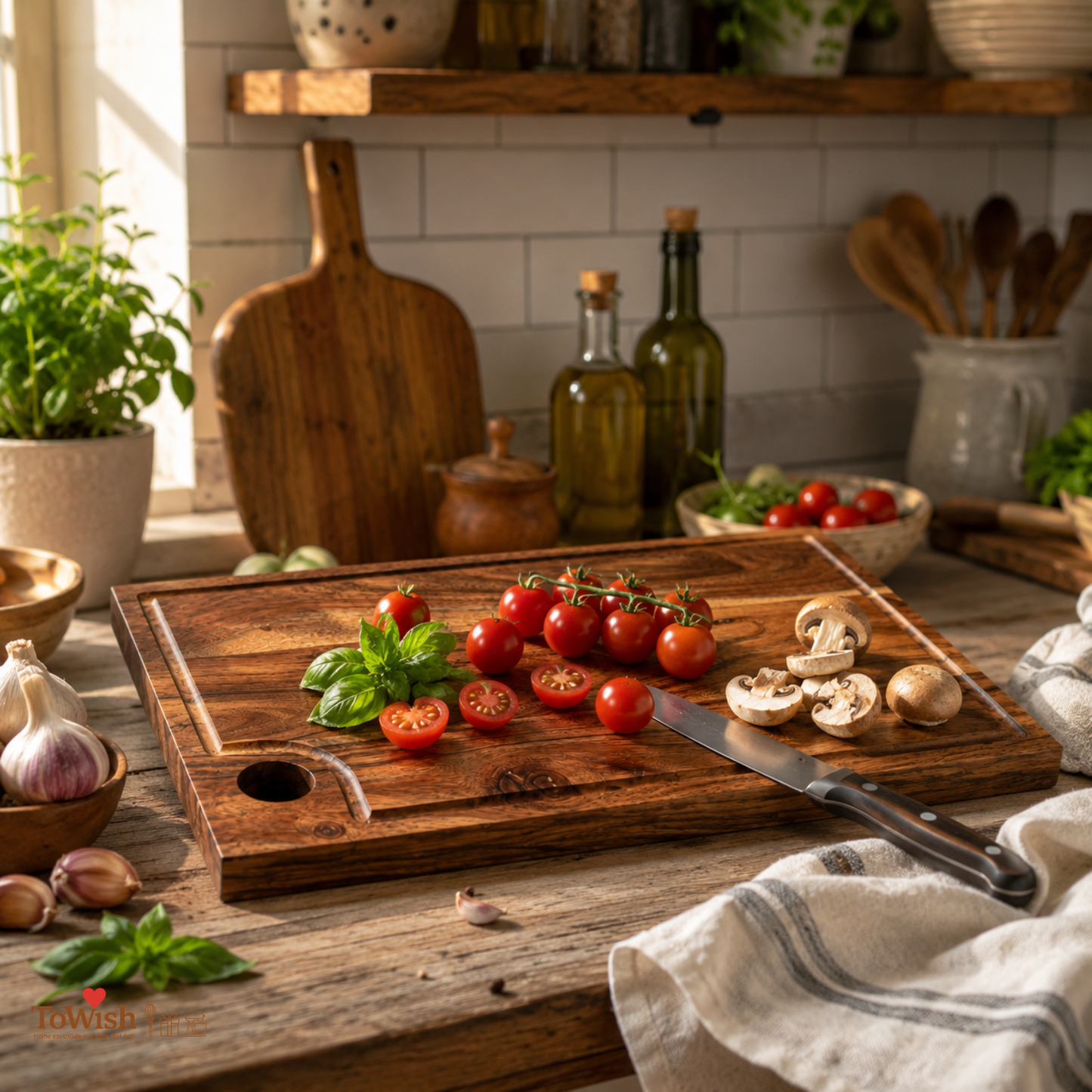 Acacia Wood Chopping Board with Juice Groove & Thumb Hole | Bold Natural Grain Cutting & Serving Board | 16 × 9 Inch