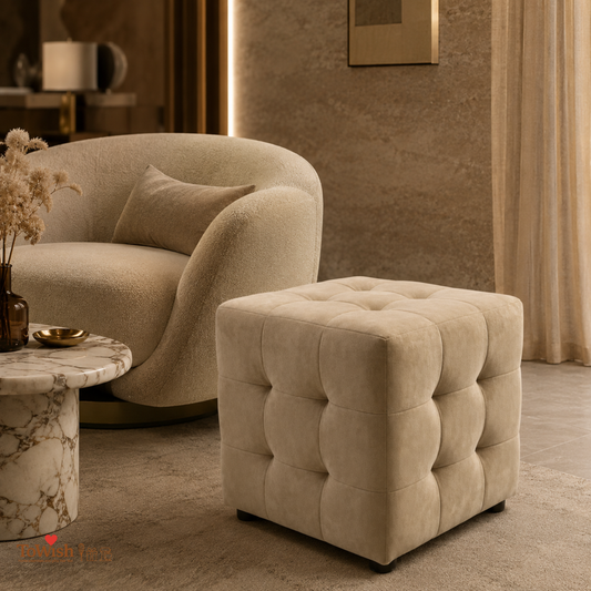 Sand Luxe Ottoman Stool - Premium Imported Holland Fabric