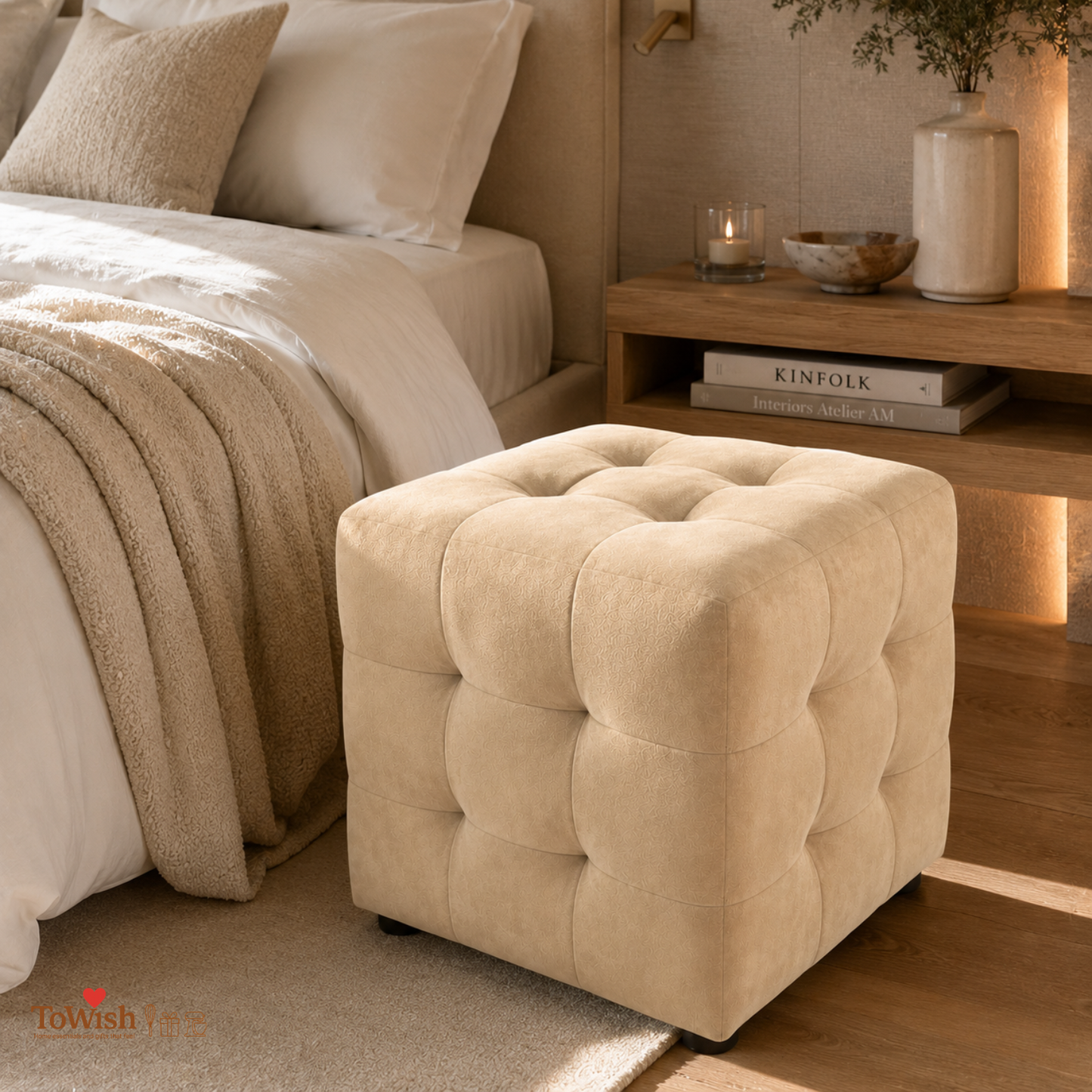 Sand Luxe Ottoman Stool - Premium Imported Holland Fabric