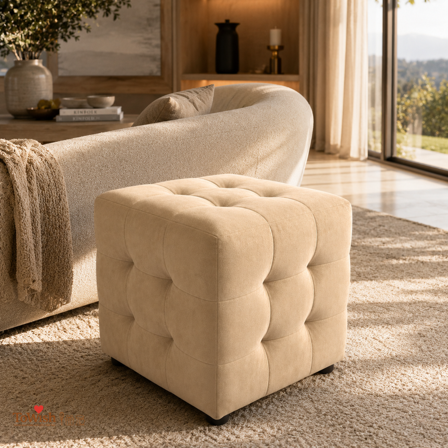 Sand Luxe Ottoman Stool - Premium Imported Holland Fabric