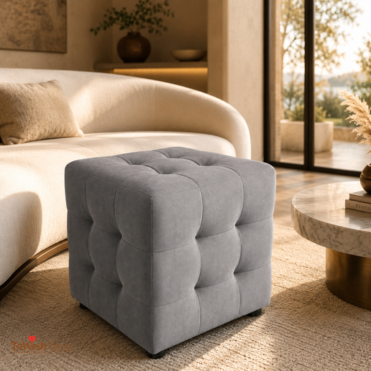 Charcoal Luxe Ottoman Stool - Premium Imported Holland Fabric