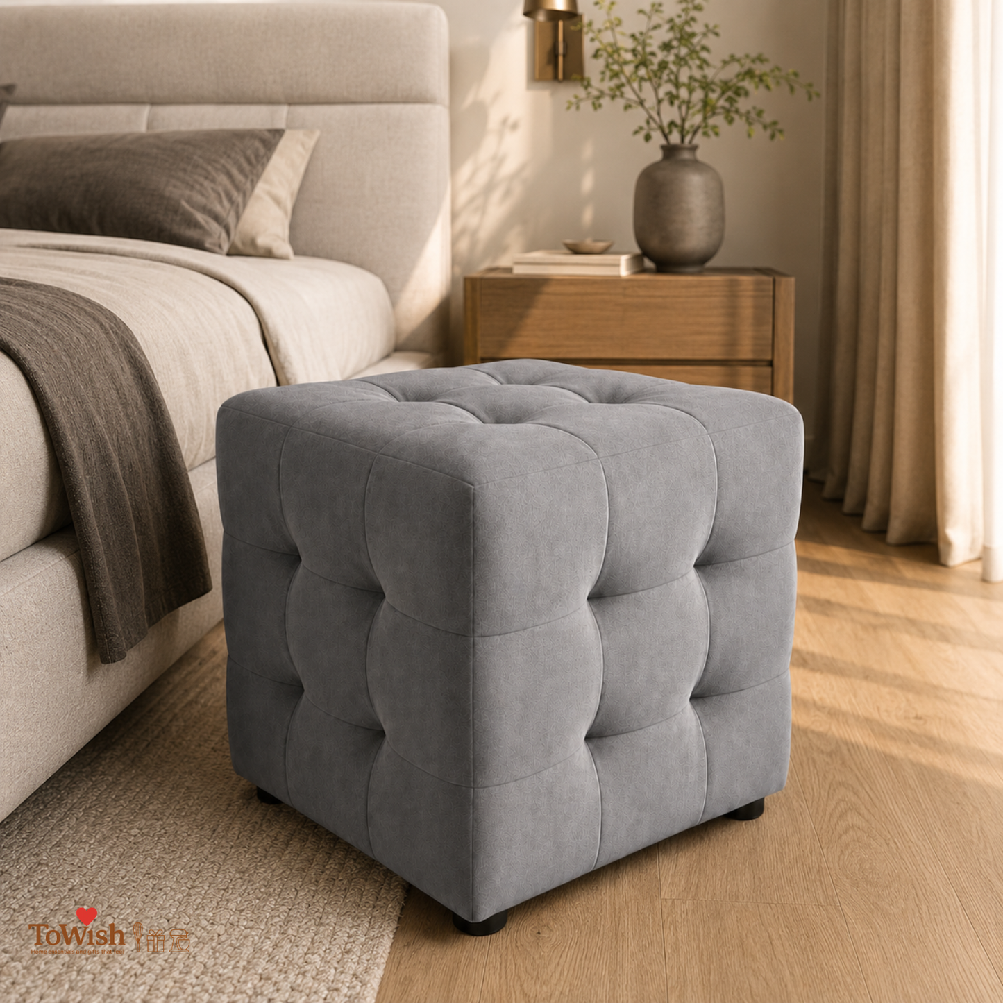 Charcoal Luxe Ottoman Stool - Premium Imported Holland Fabric
