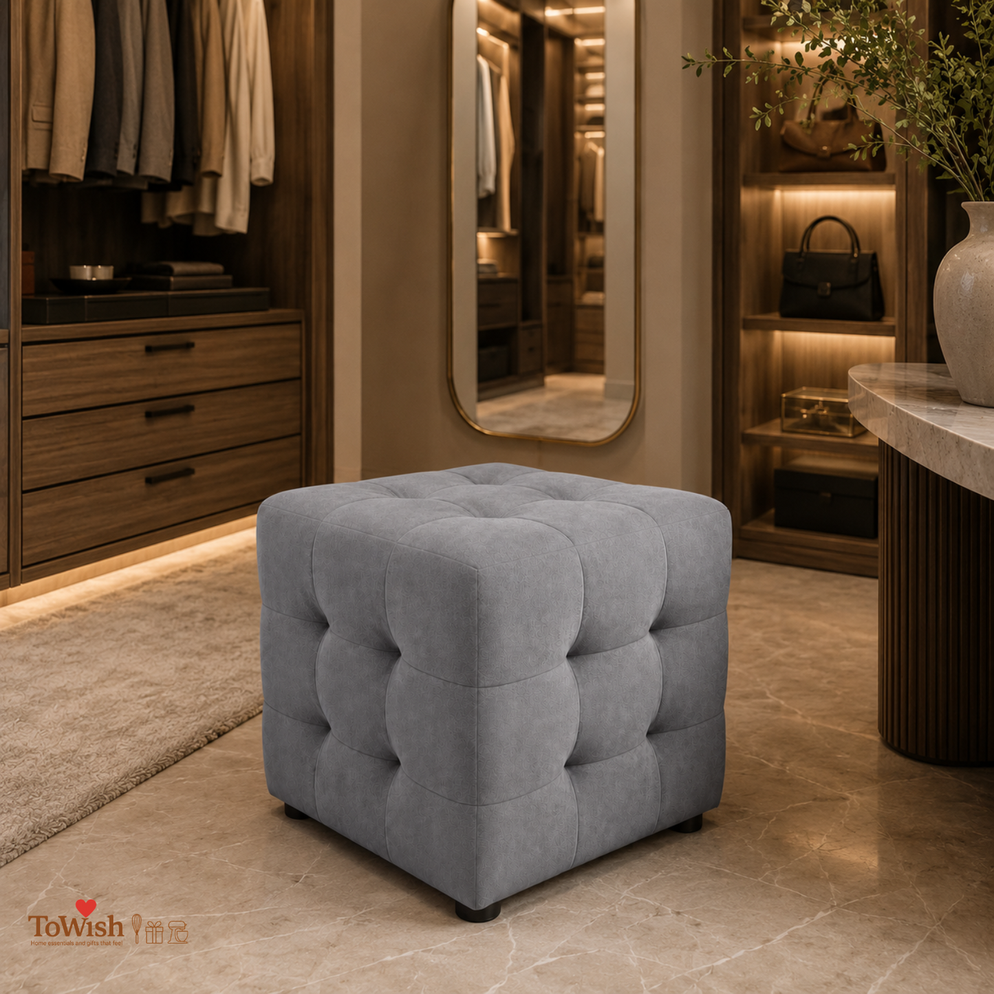 Charcoal Luxe Ottoman Stool - Premium Imported Holland Fabric
