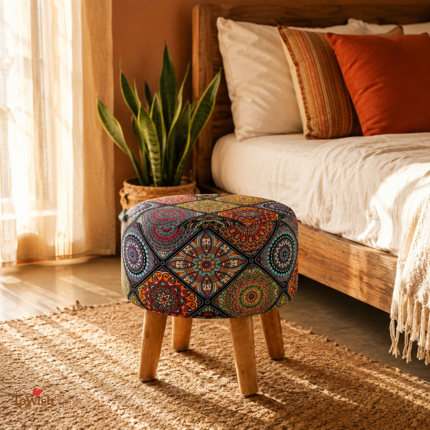 Rangoli Chakra Hand Crafted Premium Warli Ottoman