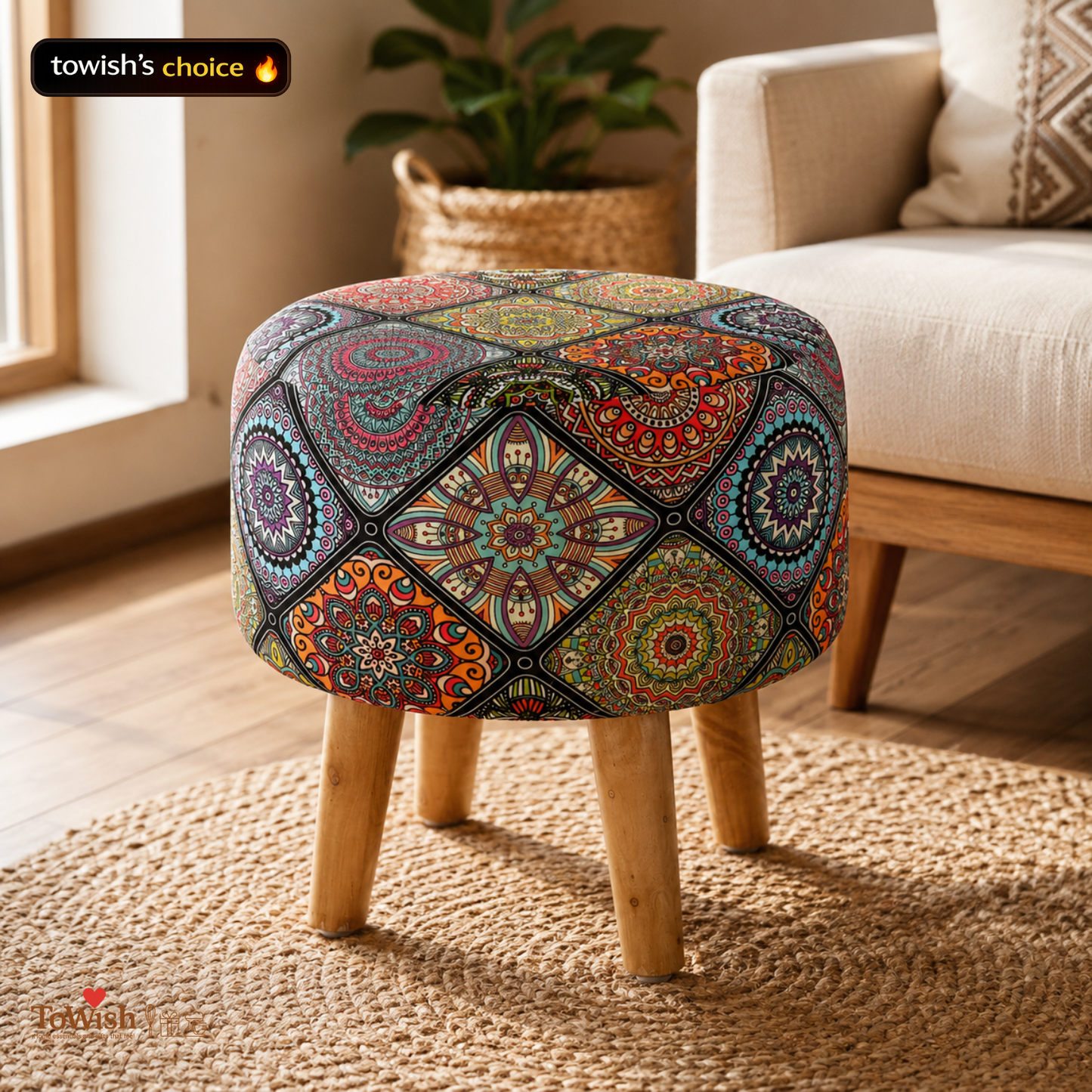 Rangoli Chakra Hand Crafted Premium Warli Ottoman