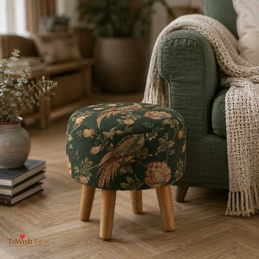 Emerald Plume Ottoman — Limited Edition Handcrafted with Premium Print