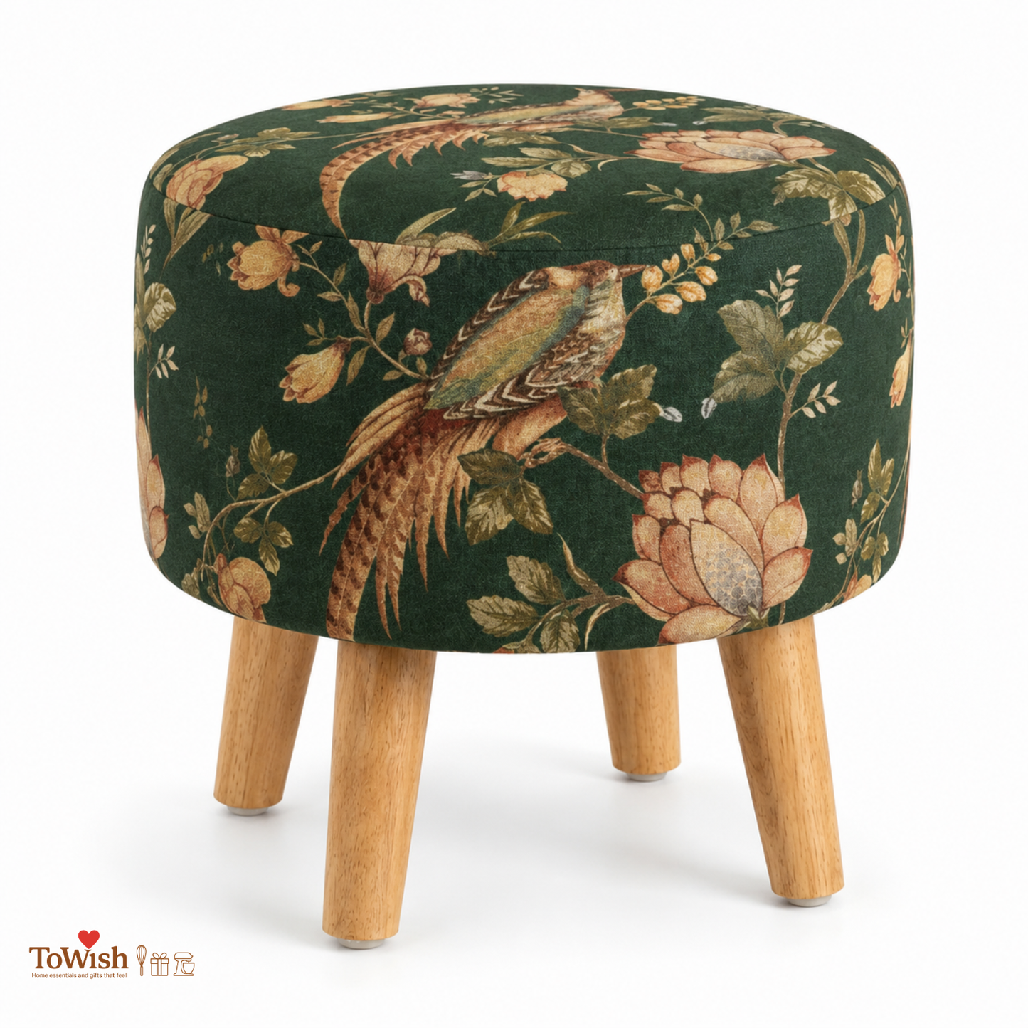 Emerald Plume Ottoman — Limited Edition Handcrafted with Premium Print