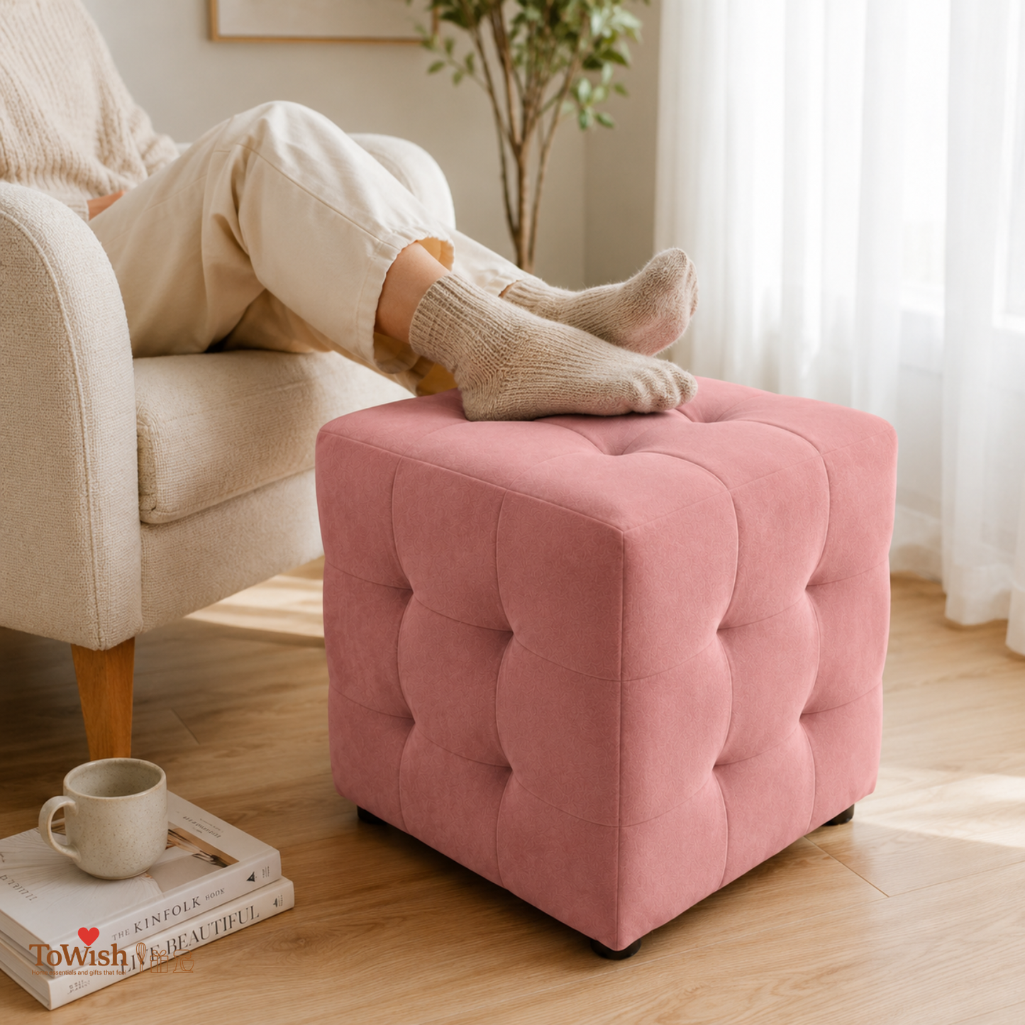 Blush Luxe Ottoman Stool - Premium Imported Holland Fabric