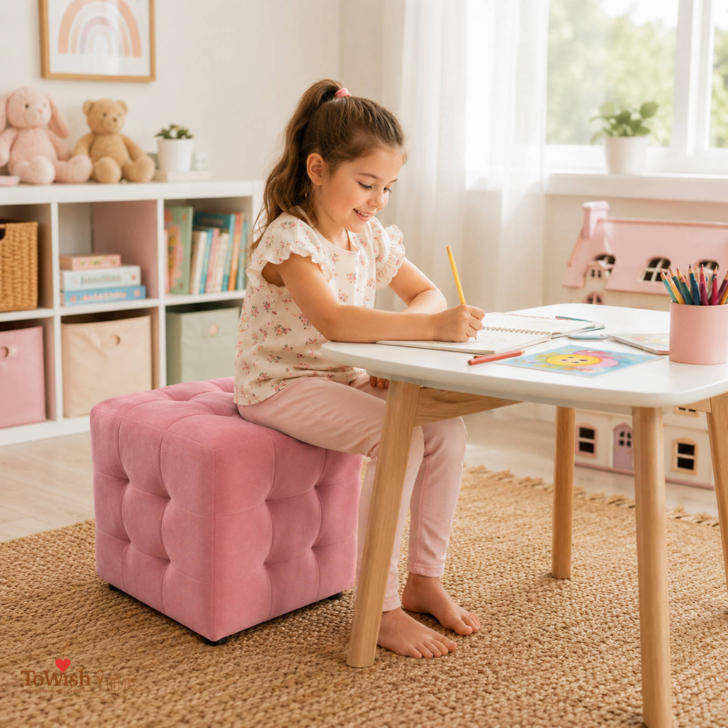 Blush Luxe Ottoman Stool - Premium Imported Holland Fabric