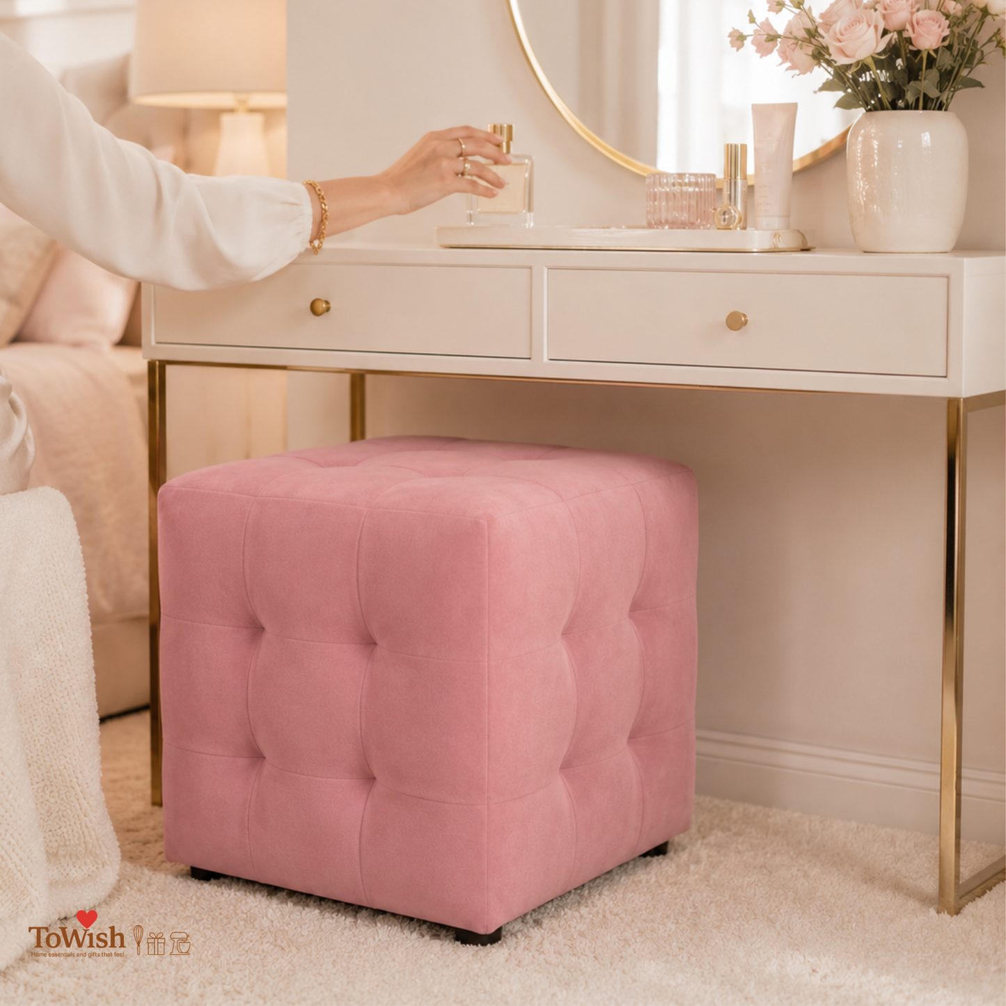 Blush Luxe Ottoman Stool - Premium Imported Holland Fabric