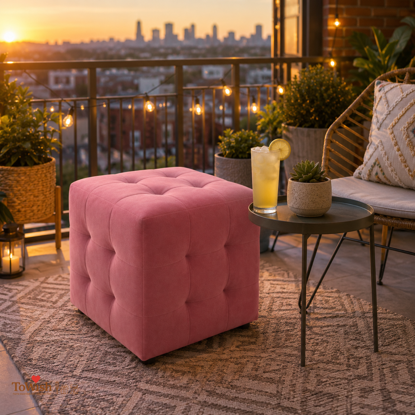Blush Luxe Ottoman Stool - Premium Imported Holland Fabric